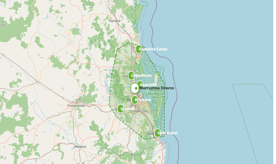 Urban Pest service coverage map &mdash; Sunshine Coast to Gold Coast, Ipswich to the bay